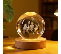 Personalized 3D Crystal Photo Ball, 3D Crystal Ball with Colorful LED Light Wooden Base, Custom Engraved Glass Decoration Sphere, Gratitude Gift for Family, Teachers, Friends, Girlfriend, or Couple