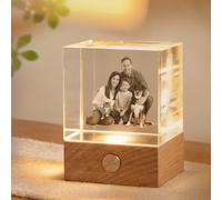 Personalized 3D Crystal Photo Cube, 3D Crystal Photoes Cube with Colorful LED Light Wooden Base, Custom Engraved Glass Decoration Block, Gratitude Gift for Family, Teachers, Friends, Girlfriend