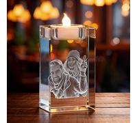 Personalized 3D Crystal Photo Cube - Custom Laser Engraved Crystal Candle Holder Frame, Memorial for Dad, Mom, Him, Her, Valentine’s Day Birthday Keepsake