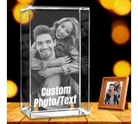 Personalized 3D Crystal Photo in Glass Block Customizable Picture Text Custom Crystal Photo Frame Optional Lighting Base Anniversary Christmas Gifts For Men Him Mom Dad (Rectangular 3d photo crystal)