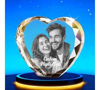 Personalized 3D Crystal Photo in Glass Block Customizable Picture Text Custom Crystal Photo Frame Optional Lighting Base Anniversary Christmas Gifts For Men Him Mom Dad (Heart 3d crystal photo)