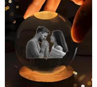 Personalized 3D Crystal Photo With Light Base, Customized Photo & Text Decorative Crystal Ball With Light, Custom Glass Etched & Engraved Photo For Dad, Mom, Women, Anniversary(Colorful Light,6cm)