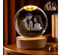 Personalized 3D Crystal Photo With Light Base, Customized Photo & Text Decorative Crystal Ball With Light, Custom Glass Etched & Engraved Photo For Dad, Mom, Women, Anniversary(Warm Light,6cm)