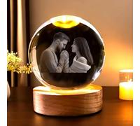 Personalized 3D Crystal Photo With Light Base, Customized Photo & Text Decorative Crystal Ball With Light, Custom Glass Etched & Engraved Photo For Dad, Mom, Women, Anniversary(Colorful Light,8cm)