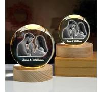 Personalized 3D Crystal Photo With Light Base, Customized Photo & Text Decorative Crystal Ball With Light, Custom Glass Etched & Engraved Photo For Dad, Mom, Women, Anniversary(White Light,6cm)