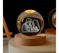 Personalized 3D Crystal Photo With Light Base, Customized Photo & Text Decorative Crystal Ball With Light, Custom Glass Etched & Engraved Photo For Dad, Mom, Women, Anniversary(White Light,8cm)