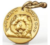 Personalized 3D Dog Tag, Solid Copper Engraved Pet ID Tag with Name and Phone, Polished Finish Anti-Stain for Dogs (Chow Chow Brass -a)