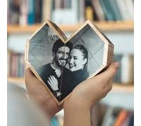 Personalized 3D Heart Shaped Rotatable Cube, Custom Foldable Wooden Photo Block, Funny Desk Home Decor For Children, Friends, Birthday, Christmas, Personalized Gift