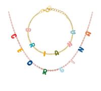 Personalized 3D Letter Enamel Bubble Name Bracelet/Necklace for Women Dainty Jewelry 3D Bubble Customize Initial Letter Necklace Birthday Stylish Gift for Women, New Mom, Best Friends