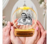 Personalized 3D Photo Snow Globe, Customized Glowing Crystal Ball with Engraved Text LED Light Base, Christmas Photo Snow Ball Gifts for Parents Family Friend (Couple Photo Crystal Ball)