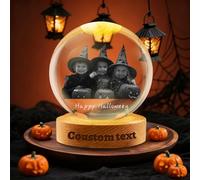 Personalized 3D Photo Snow Globe, Customized Glowing Crystal Ball with Engraved Text LED Light Base, Christmas Photo Snow Ball Gifts for Parents Family Friend (Halloween Photo Crystal Ball)
