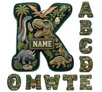 Personalized 3D Printed Dinosaur Letter Pillow with Custom Name, A-Z Alphabet Initial Plush Throw Cushion, Jungle Dino Decorative Pillow for Bedroom Birthday Keepsake Gift for Dinosaur Lovers