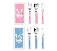 Personalized 4 PCS Cutlery Set with Case, Toddler Utensils with Names & Animal, Reusable Children's Knife, Fork & Spoon, Food-Grade Stainless Steel & BPA-Free, for Lunch Camping School Picnic Travel