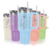 Personalized 40 Oz Tumbler with Handle and Straw Lid, Custom Stainless Steel Water Bottle Travel Mug with Names and Birth Flower, Personalized Birthday Gifts for Mom Women Men Friend,Christmas…