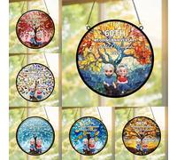 Personalized 60th Wedding Anniversary Tree Crystal Stained Glass Suncatcher Ornament, Custom Name 60 Years Marriage Couple Window Hanging Sun Catcher Gifts for Valentine's Him Her Husband Wife