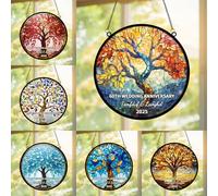 Personalized 60th Wedding Anniversary Tree Crystal Stained Glass Suncatcher Ornament, Custom Name 60 Years Marriage Couple Window Hanging Sun Catcher Gifts for Valentine's Him Her Husband Wife