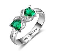 Personalized 925 Sterling Silver Ring with Birthstone and Name Women Ring for Mom Wife Girlfriend Grandma Promise Anniversary Engagement Birthday Christmas Mothers Day (Q)