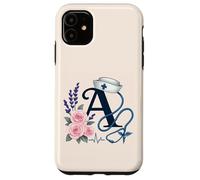 Personalized A Letter Nurse Design with Stethoscope & Roses Case for iPhone 11
