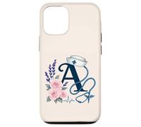 Personalized A Letter Nurse Design with Stethoscope & Roses Case for iPhone 12/12 Pro
