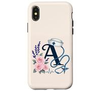 Personalized A Letter Nurse Design with Stethoscope & Roses Case for iPhone X/XS