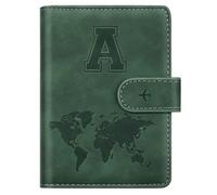 Personalized A Passport Holder Cover Initial Letter Travel Wallet RFID Blocking Passport Cover Credit Card Holder Case Passport Book Holders for Women and Men, Pine Green-A