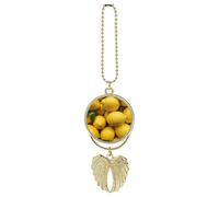 Personalized A Pile of Little Lemon Car Rearview Mirror Ornament Double Side Custom Photo Picture Car Hanging Pendant Accessories Alloy Angel Wings Vehicle Decoration Golden