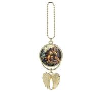 Personalized A Small Fairy Tale House Car Rearview Mirror Ornament Double Side Custom Photo Picture Car Hanging Pendant Accessories Alloy Angel Wings Vehicle Decoration Golden