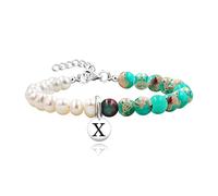 Personalized A to Z Letters Initial Bracelets, Natural Freshwater Pearls and Green Matte Amazonite Bead Bracelet, Pearl and Matte Amazonite, Cubic Zirconia