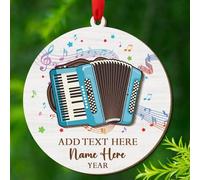Personalized Accordion Musical 3D Wooden Ornaments Gift for Women Men Accordion Player, Customized Text Year Name Accordionist Ornament, Unique Accordions Instrument Xmas Ornament Gift for Birthday