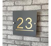 Personalized Acrylic 3D House Number Sign, Smoke Grey and Gold, Floating Numbers with Address, Door Sign for Indoor and Outdoor Use Ideal for Home, Hotel, Home, Shop