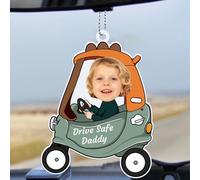 Personalized Acrylic Car Hanger,Custom Name And Text Drive Safe Daddy Car Pendant, New Dad Gift，1st For Him (1Kid Style A Orange)