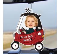 Personalized Acrylic Car Hanger,Custom Name And Text Drive Safe Daddy Car Pendant, New Dad Gift，1st For Him (1Kid Style A Black)