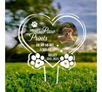 Personalized Acrylic Cemetery Memorial Decorations You Left Paw Print On My Heart Forever Custom Yard Sign To Loss Of Pets Personalized Outdoors Yard Sympathy Decor With Pet's Photo For Loss Of Pet