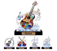 Personalized Acrylic Crystal Stained Glass Guitar Figurine Sign Decoration Guitarist Gift, Customized Name Guitar Ornaments Desk Plaque Decor with Wooden Base, Gift for Guitarist Music Lover