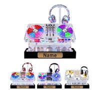 Personalized Acrylic Crystal Stained Glass Music DJ Player Figurine Sign Decoration, Customized Name DJ Themed Ornaments Desk Plaque Decor with Wooden Base Gift for Music Lovers