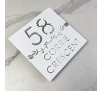 Personalized Acrylic House Number Sign - Custom Outdoor 3D Floating Address Plaque with Leaf Design - Waterproof Modern Door Plate for Wall, Fence, Gate, or Mailbox