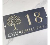 Personalized Acrylic House Number Sign Modern Outdoor Address Plaque,Custom Laser Cut Address Plaque (Black Gold,30x18cm)