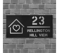 Personalized Acrylic House Number with House Number and Street Name, custom modern acrylic door plaque Door, Mailbox, Home, Yard (Black and silver)