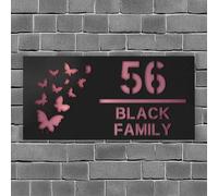 Personalized Acrylic House Number with House Number and Street Name, custom modern acrylic door plaque Door, Mailbox, Home, Yard (Black and rose gold)
