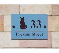 Personalized Acrylic House Sign - Custom Address Plaque for Pet Lovers with Horse, Fox, Bee, Rabbit & Cat & Dog Designs - Modern Animal-Themed Door Sign (Cat)