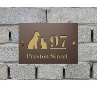 Personalized Acrylic House Sign - Custom Address Plaque for Pet Lovers with Horse, Fox, Bee, Rabbit & Cat & Dog Designs - Modern Animal-Themed Door Sign (Cat and Dog)