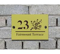 Personalized Acrylic House Sign - Custom Address Plaque with Hibiscus Flowers, Floral Design, Birds, Dachshund, Dragonfly, Blooming Plant & Stylized Tree - Modern Nature Door Sign (Floral Design)
