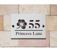 Personalized Acrylic House Sign - Custom Address Plaque with Hibiscus Flowers, Floral Design, Birds, Dachshund, Dragonfly, Blooming Plant & Stylized Tree - Modern Nature Door Sign (Hibiscus Flowers,)
