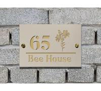 Personalized Acrylic House Sign - Custom Address Plaque with Hibiscus Flowers, Floral Design, Birds, Dachshund, Dragonfly, Blooming Plant & Stylized Tree - Modern Nature Door Sign (Blooming Plant)