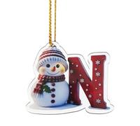 Personalized Acrylic Letter Snowman Christmas Ornaments, Personalized Diy Baubles Snowman Hanging Ornament, 26 Alphabet Christmas Tree Decorations (N)