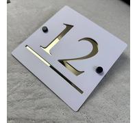 Personalized Acrylic Number Plaque for Home,Custom Laser Cut Acrylic House Number Signs,Modern Door House Address Plaque (White Gold)