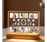 Personalized Acrylic Photo Frame, Custom Light Up Picture Frame Acrylic Plaque with Photo Name, LED Night Light Gift for Mom Grandma Wife, Picture Plaque for Birthday Decoration (Wood B 1pcs)