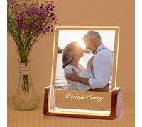 Personalized Acrylic Plaque with Photo, Custom Plaque With Unique Custom LED Wood Picture Frame for Boyfriend or Girlfriend, Customized Gifts for Couples, Famlily (4 Size: 15-25cm)