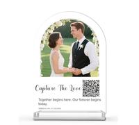 Personalized Acrylic Wedding Sign - Custom Modern QR Code Wedding Photo Frame , Arch Design 5x7 Inch for Sharing Photos and Capturing Love - Perfect for Reception Table Décor and Anniversary
