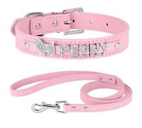 Personalized Adjustable Anti-Loss Rhinestone Dog Collar Leash Set Custom PU Leather Pet Collar,A Set,XS